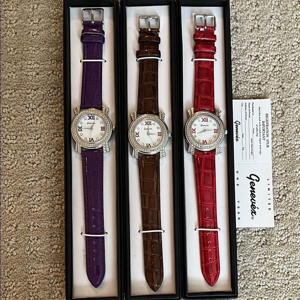 Genevex 3 Watch Set - Genuine Leather Bands
